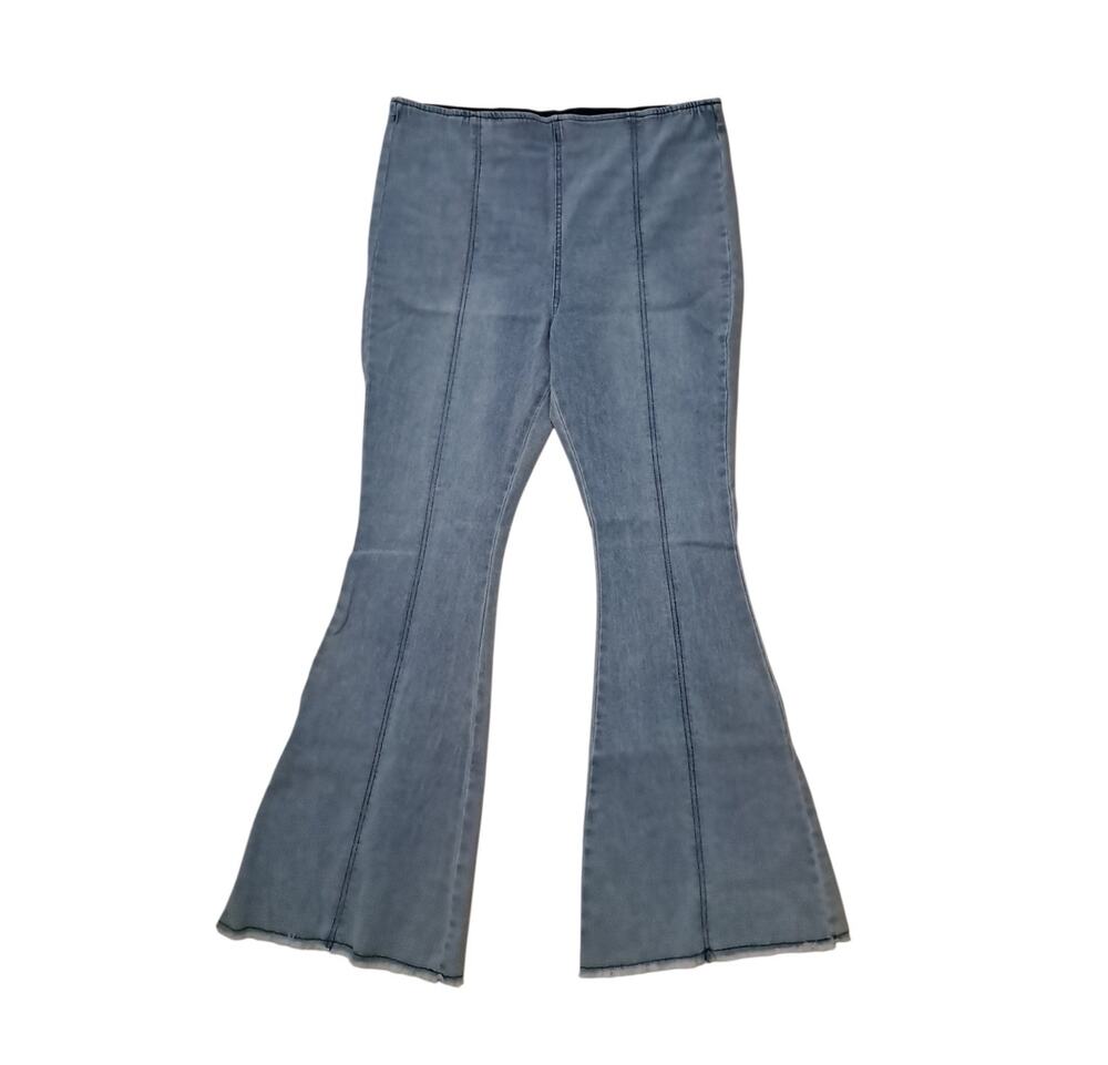 Blue Stretch Denim Flare Jeans Plus Size XXXL Distressed Hems School Festival